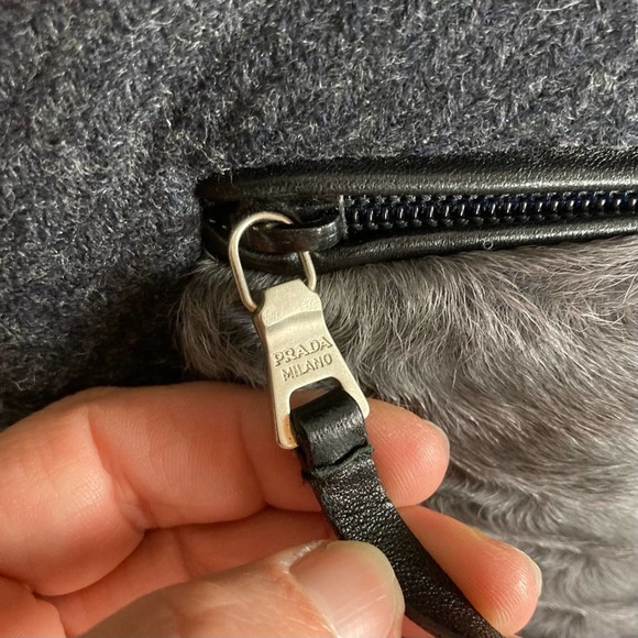 Authentic Prada Crossbody Grey tweed wool and fur NEW Condition! Herringbone - Picture 11 of 16